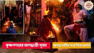 Jagaddhatri Puja,Woman,holds,burning,earthen pots,offer,prayers,Bengali rituals,Dhuno Porano,Jagadhatri Puja,Krishnanagar,West Bengal,Jagadhatri Puja 2023,Krishnanagar Jagadhatri Puja 2023